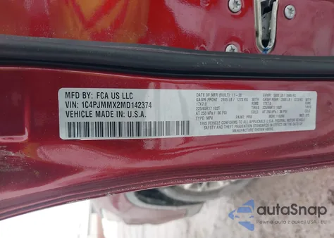 2021 Jeep Cherokee Latitude Lux 4X4 z USA, uszkodzony, nr VIN 1C4PJMMX2MD142374